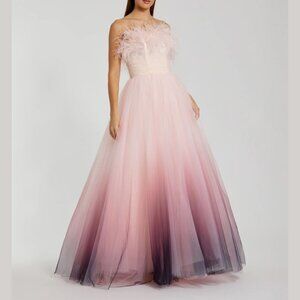 Mac Duggal 20557 Size 6 Pink Ombre Strapless Feather Bodice Tulle Gown‎ Dress